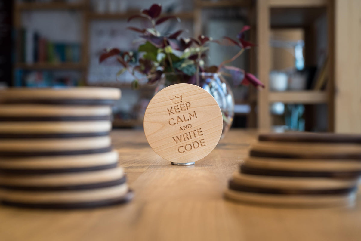 Keep calm and write code | Wooden coaster