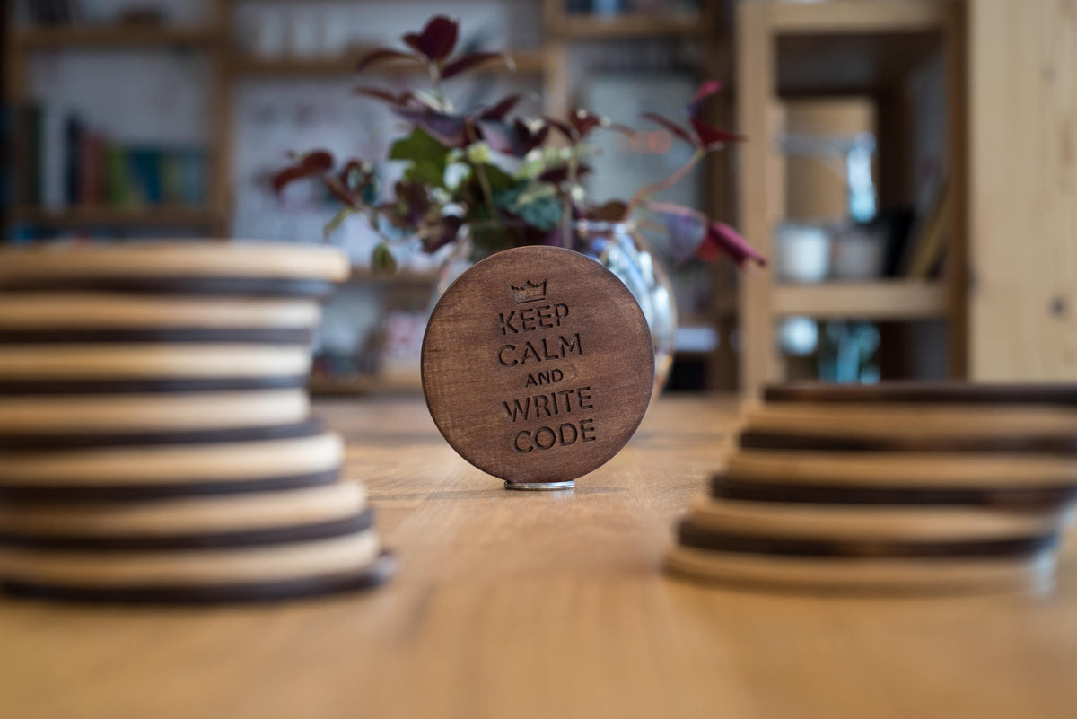 Keep calm and write code | Wooden coaster